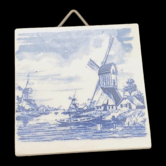 LOT Delft Tea Strainer & Mini Tile Dutch Holland Wooden Shoe, Blue White VTG Tri - Picture 3 of 10